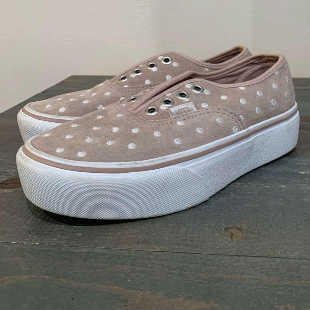 Vans Authentic Platform Suede Polka Dot blush/Tan Sneakers Women’s size 5
